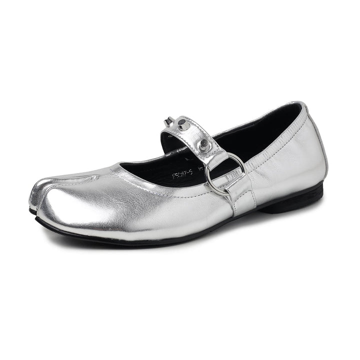 Women‘s Avant-Garde Split Toe Leather Ballet Flats - Luxurious Mary Janes with Studs