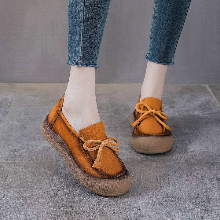 Women's Leather Slip-on Flats — Casual Round-Toe Footwear