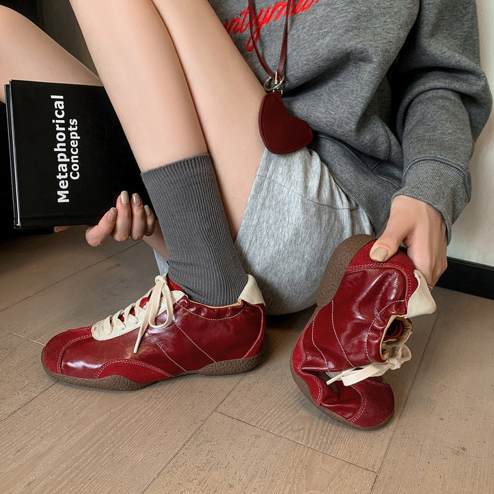 Women's Hidden Wedge Suede Sheepskin Sneakers Lace Up Height Increasing Casual Shoes