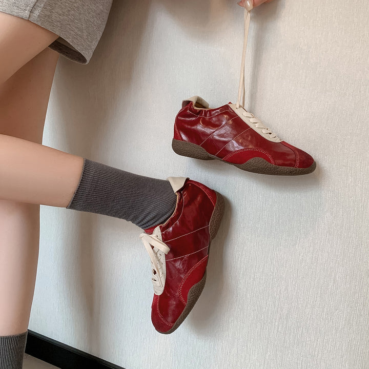 Women's Hidden Wedge Suede Sheepskin Sneakers Lace Up Height Increasing Casual Shoes