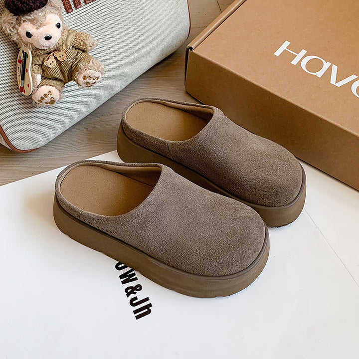 Round Toe Flat Mules – Women’s Cow Suede Comfortable Shoes