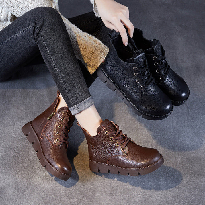 Women’s Handmade Leather Lace-Up Ankle Boots – Soft Sole Winter Shoes