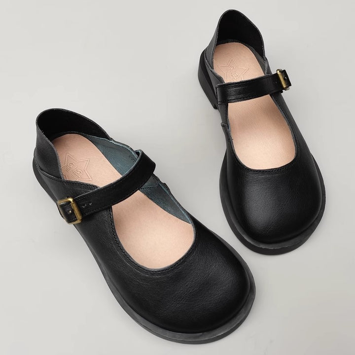 Wide Toe Box Daily Cute Genuine Leather Mary Jane Round Toe Flat Uniform Shoes