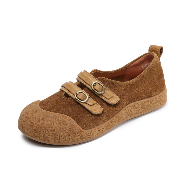 Women‘s Retro Leather Slip-on Mary Jane Flats Vintage Casual Walking Shoes