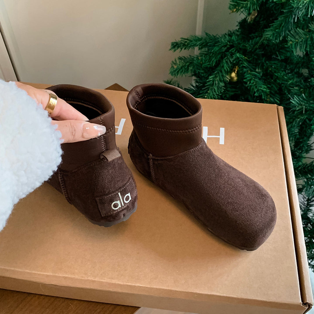 Women’s Cow Suede Ankle Boots – Casual Flat Comfortable Style