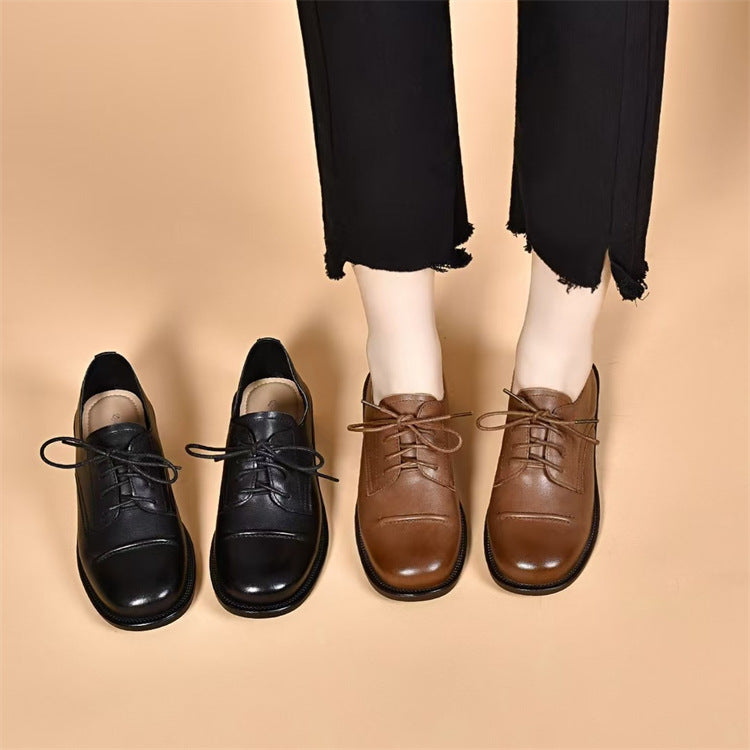 Women's Leather Lace-up Flat Oxford Shoes — Casual Everyday Footwear