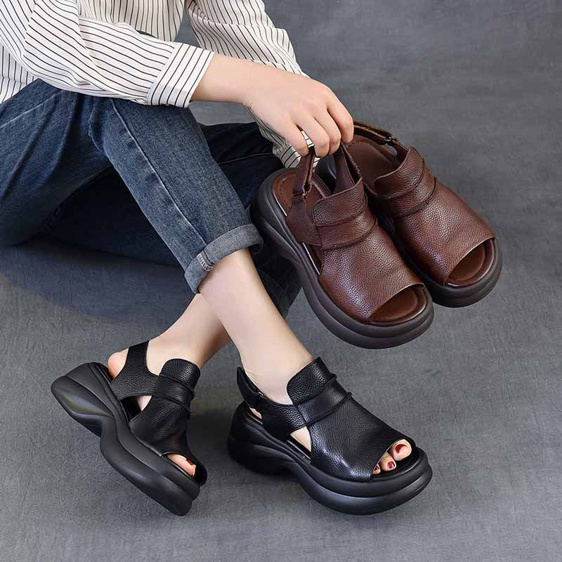 Comfortable Leather Chunky Sandals for Women - Lightweight Platform Summer Shoes
