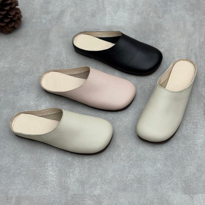 Women's Minimalist Leather Mules Vintage Round Toe Slip-on Clogs Barefoot-Friendly
