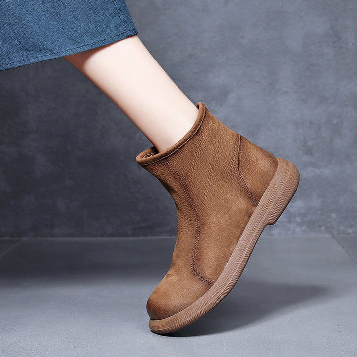 Women’s Leather Flat Ankle Boots – Comfortable Casual Side Zip Shoes