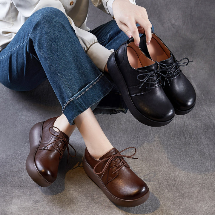 Women's Leather Platform Sneakers - Ultra-Lightweight EVA Sole