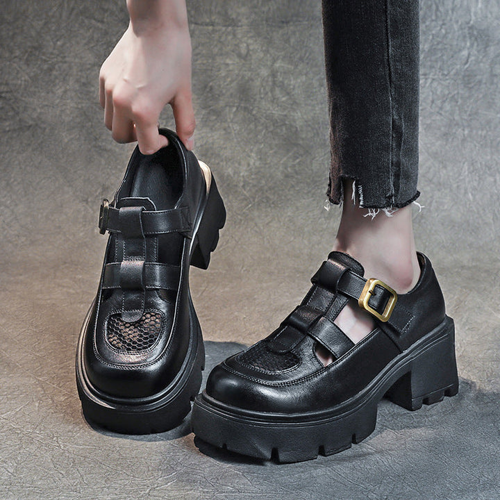 Women's Leather Fisherman Sandals - Breathable Chunky Platform Buckle Shoes