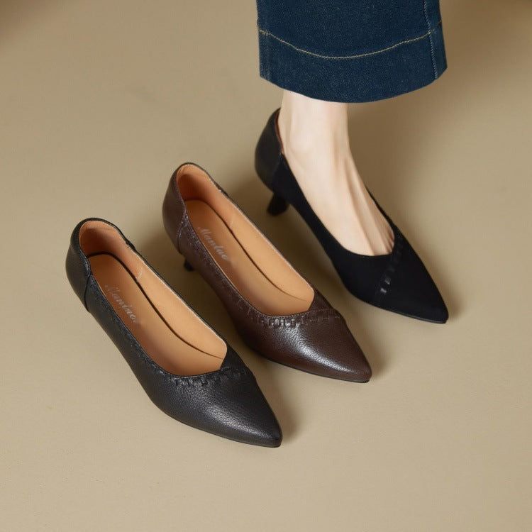 Women's Lambskin Pointed-Toe Kitten Heel Pumps Professional Style