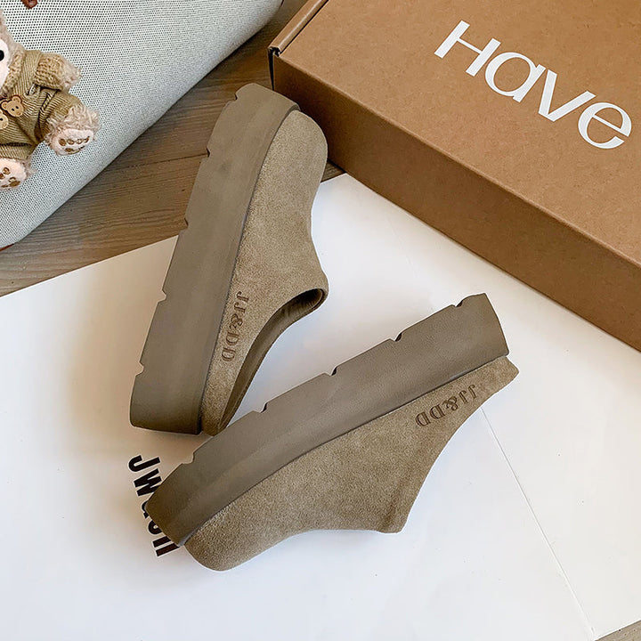 Round Toe Flat Mules – Women’s Cow Suede Comfortable Shoes