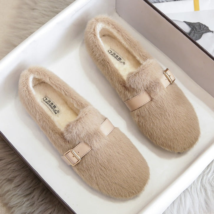 Womens Warm Soft Plush Fur Winter Loafers Shoes