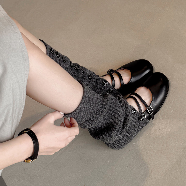 Women's Vintage French Style Leather Ballet Flats - Handcrafted Double Strap Mary Janes
