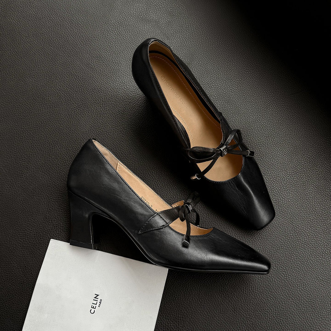 Women's Urban Executive Style Square Toe Bow High Heels Elegant Pumps