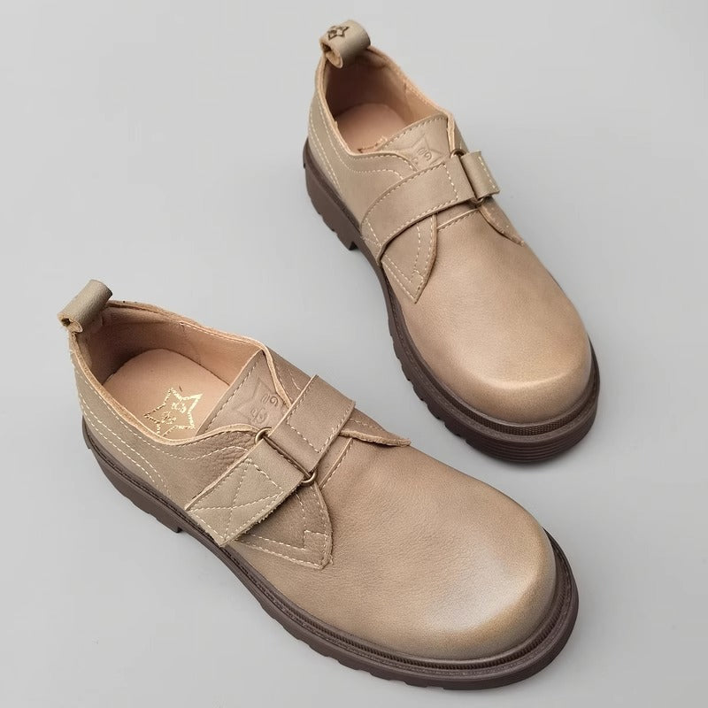 Womens Genuine Leather JK Uniform Shoes Loafers for Wide & Fat Feet