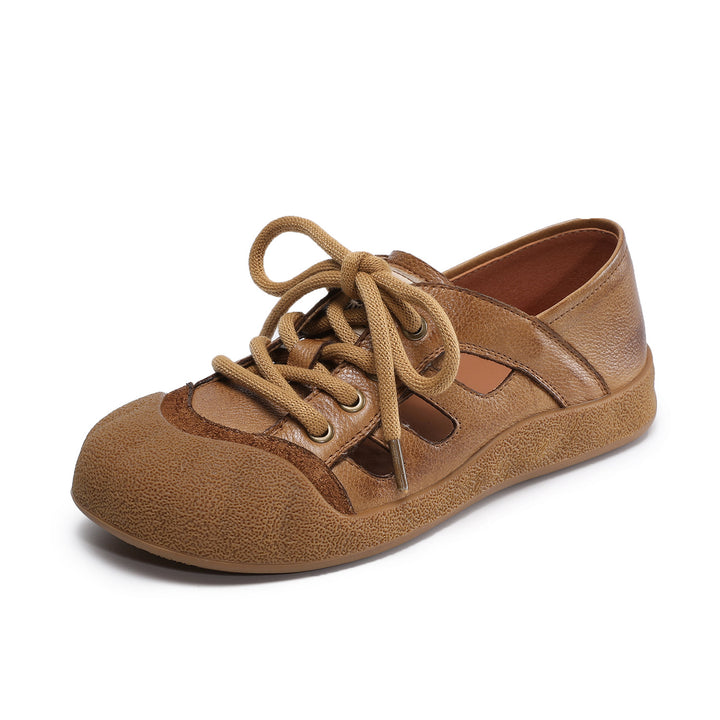 Women's Chunky Leather Cutout Summer Oxford Sandals Barefoot-Friendly Perforated Walking Shoes