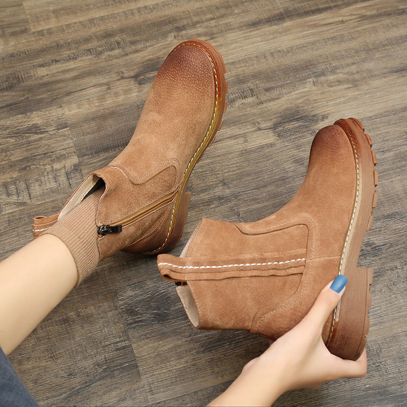 Handmade Leather Casual Zipper Ankle Boots