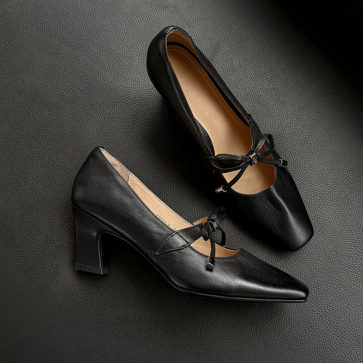 Women's Urban Executive Style Square Toe Bow High Heels Elegant Pumps