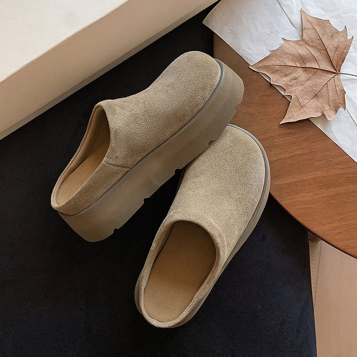Round Toe Flat Mules – Women’s Cow Suede Comfortable Shoes