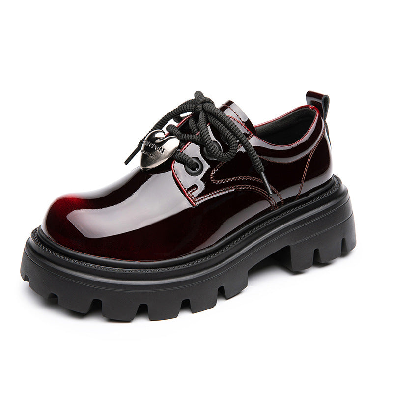 Women's Leather Oxford Shoes - Platform Chunky High Heel Derby  Shoes Lace-up Round Toe Spring Fall Brogues