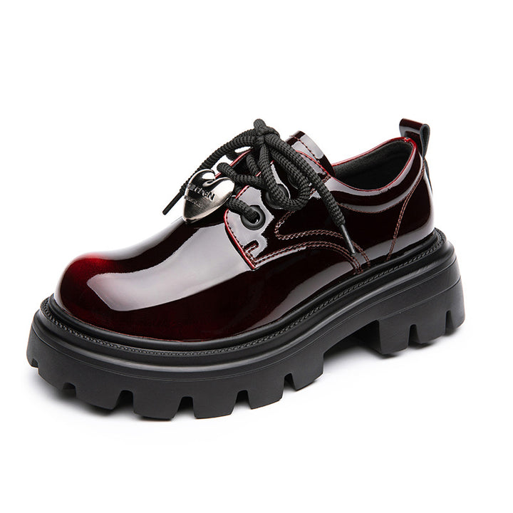 Women's Leather Oxford Shoes - Platform Chunky High Heel Derby  Shoes Lace-up Round Toe Spring Fall Brogues