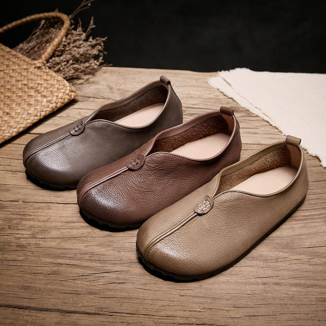 Women’s Handmade Leather Slip-On Flats – Vintage Casual Soft Sole Shoes