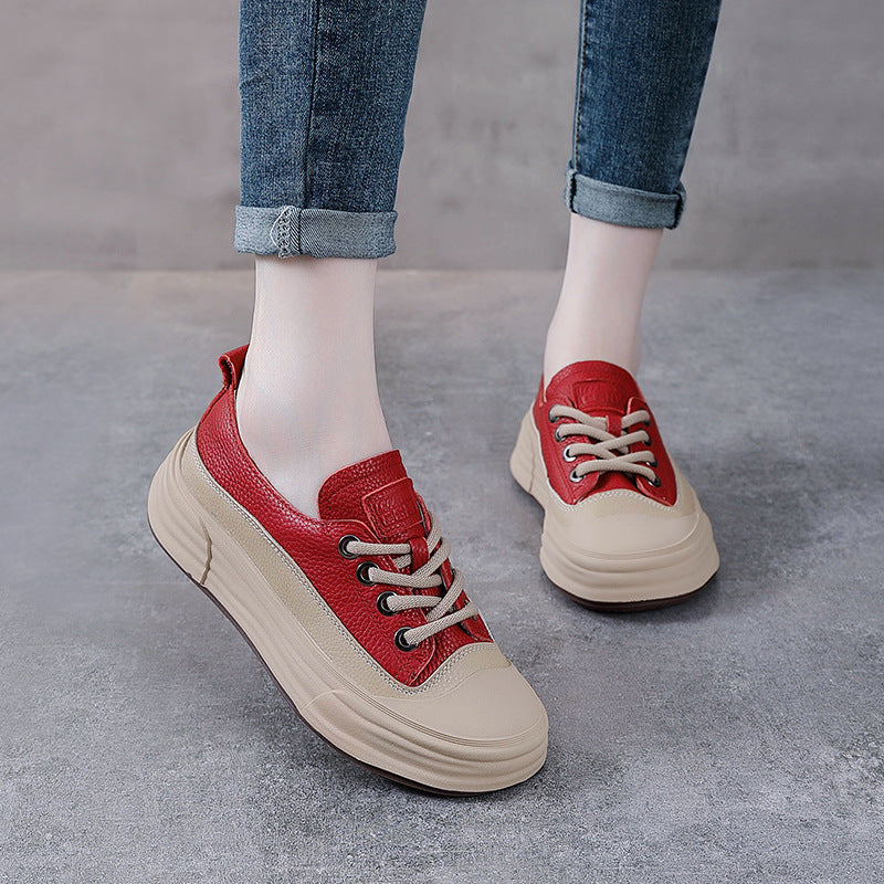 Women's Leather Lace-up Casual Sneakers