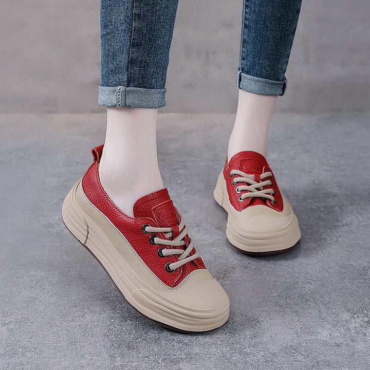 Women's Leather Lace-up Casual Sneakers