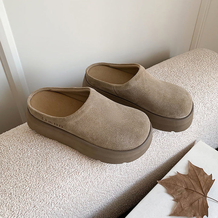 Round Toe Flat Mules – Women’s Cow Suede Comfortable Shoes