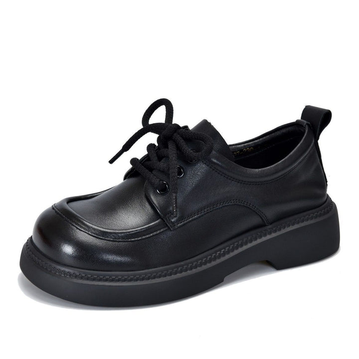Women's Leather Casual Lace-up Round-Toe Low-Heel Daily Shoes