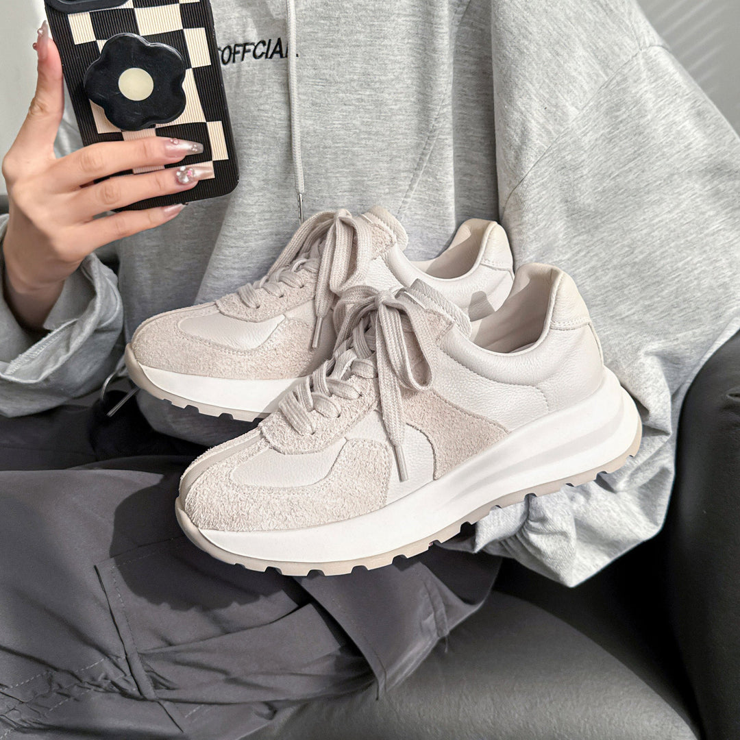 Breathable Leather Trainers – Women’s Retro Lace-Up Sneakers