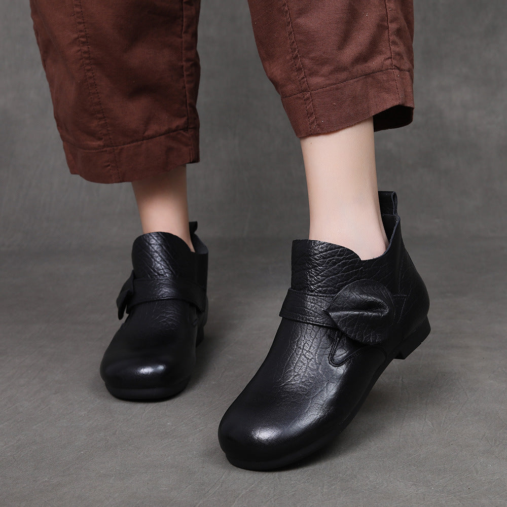 Women's Vintage Leather Ankle Boots Slip On Flat Casual Booties
