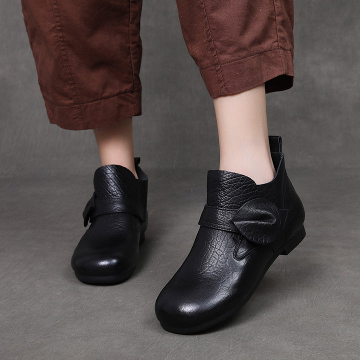 Women's Vintage Leather Ankle Boots Slip On Flat Casual Booties