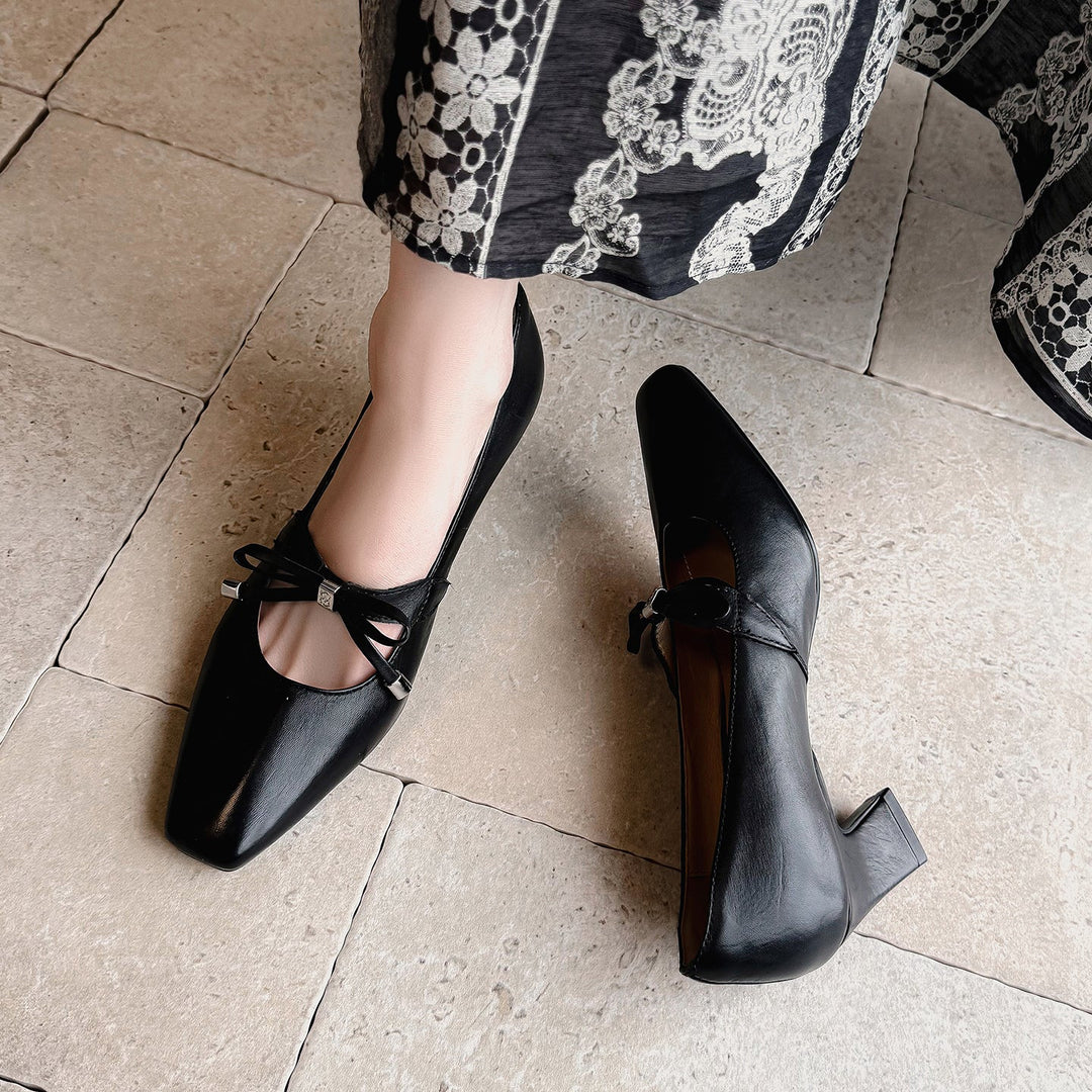 Women's Urban Executive Style Square Toe Bow High Heels Elegant Pumps