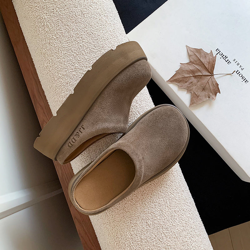 Round Toe Flat Mules – Women’s Cow Suede Comfortable Shoes