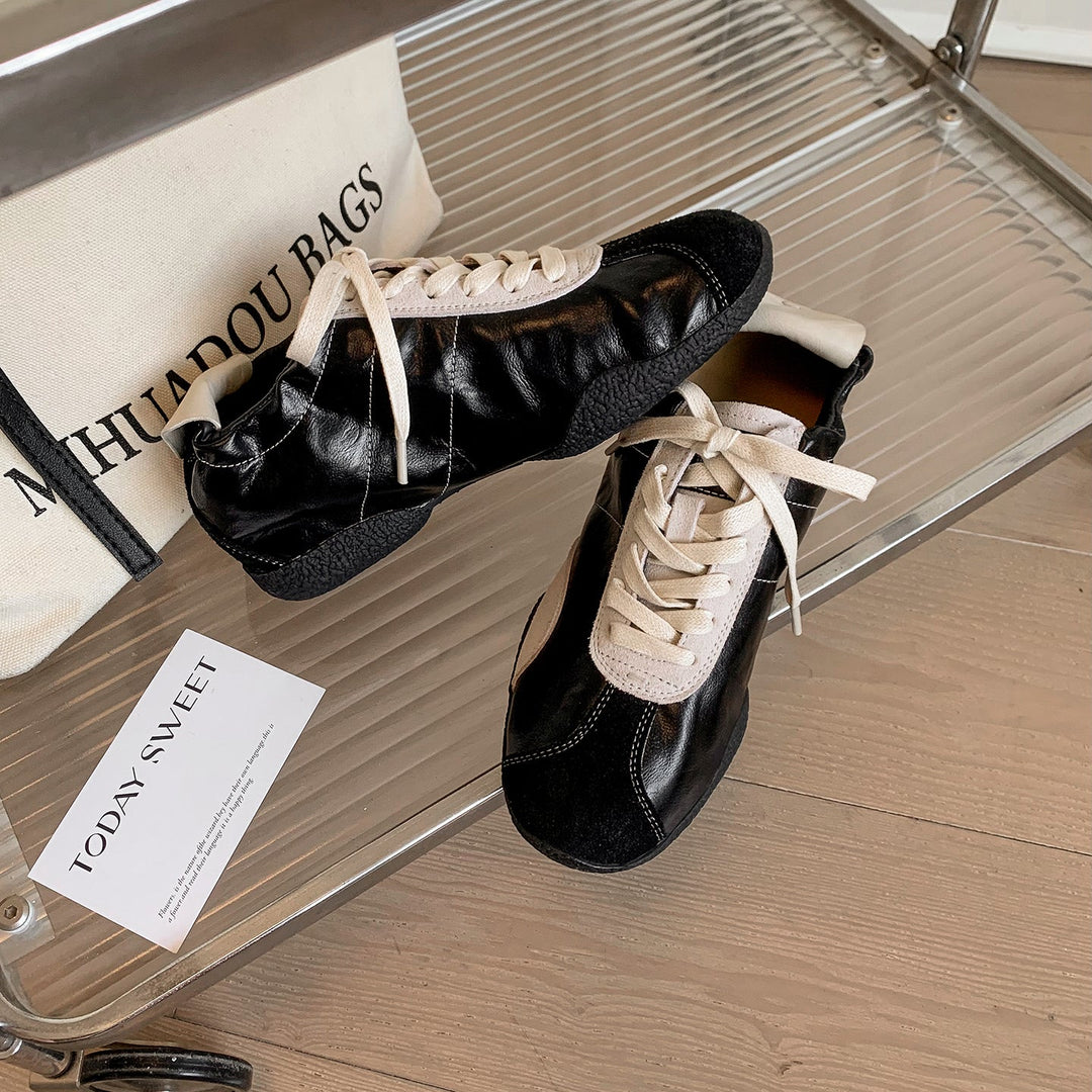 Women's Hidden Wedge Suede Sheepskin Sneakers Lace Up Height Increasing Casual Shoes