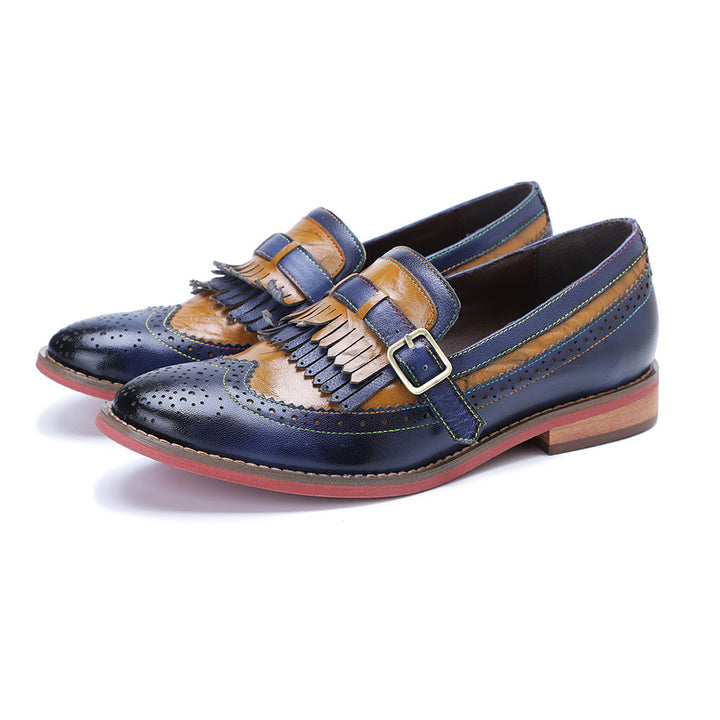 Women's Handmade Vintage Leather Kiltie Fringe Loafers Brogue Slip On Flat Shoes