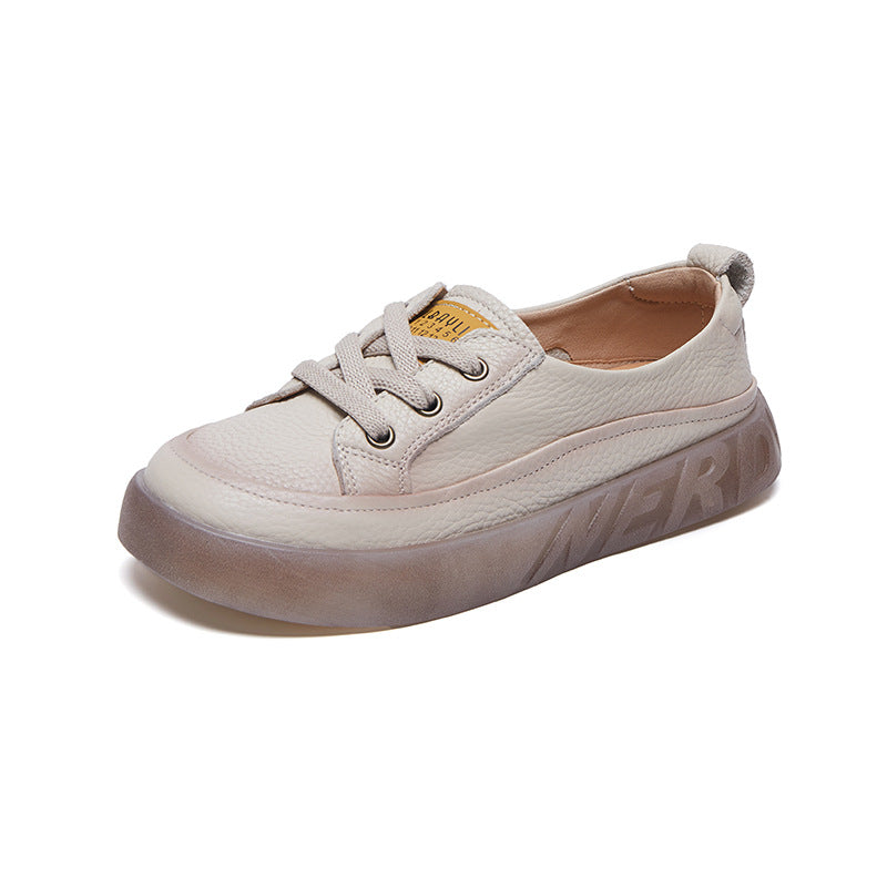 Women's Leather Casual Sneakers - Slip-On Round Toe Loafers Elastic Lace Walking Shoes