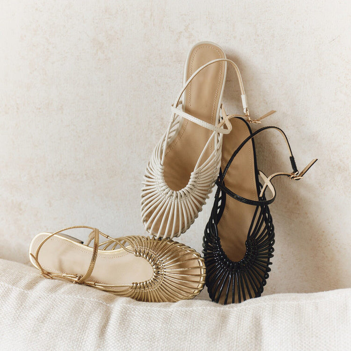 Women's Woven Strappy Sandals - Closed Pointed Toe Cage Slingback Flats Low Heel Shoes