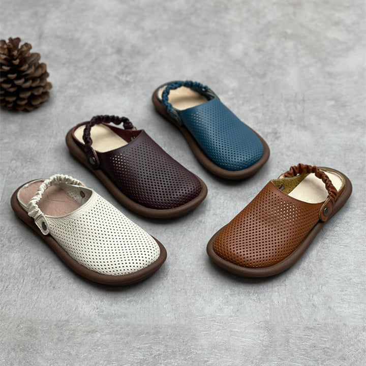 Women's Flat Leather Sandals – Closed-Toe Breathable Summer Style