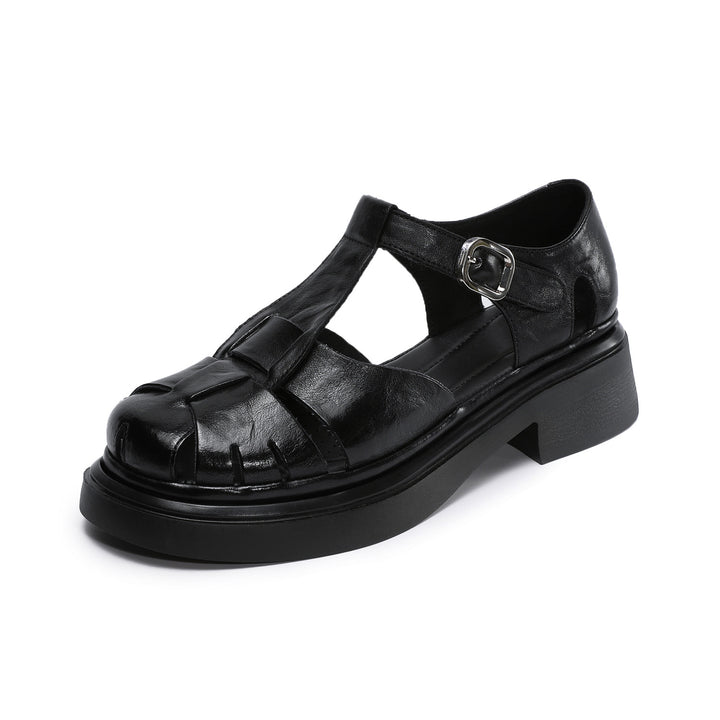 Women's Chunky T-Strap Mary Janes Platform Perforated Fisherman Sandals Casual Summer Shoes
