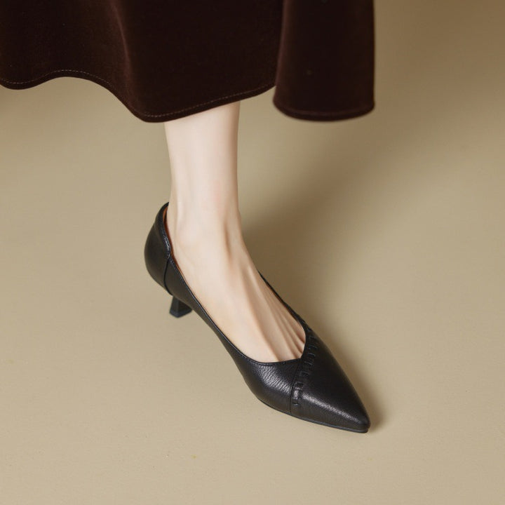 Women's Lambskin Pointed-Toe Kitten Heel Pumps Professional Style