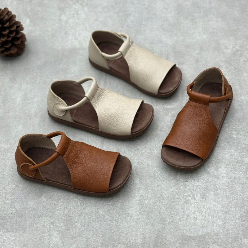Women’s Handmade Soft Leather Open Toe Sandals – Retro Velcro Casual Shoes