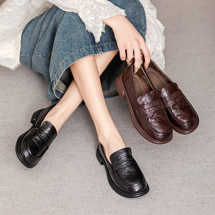 Classic Women's Loafers – Ruched Leather Sole Casual Shoes