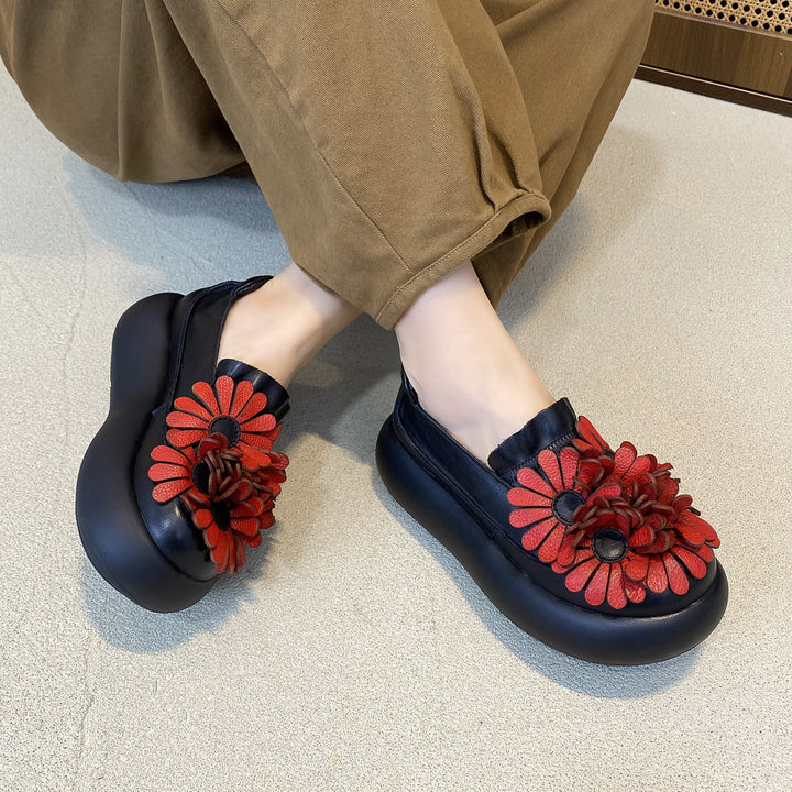 Women’s Handmade Leather Floral Ethnic Style Platform Shoes – Retro Casual Flats