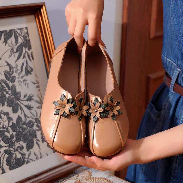 Wedges Flat Flower Vintage Leather Soft Sole Slip Women's Shoes