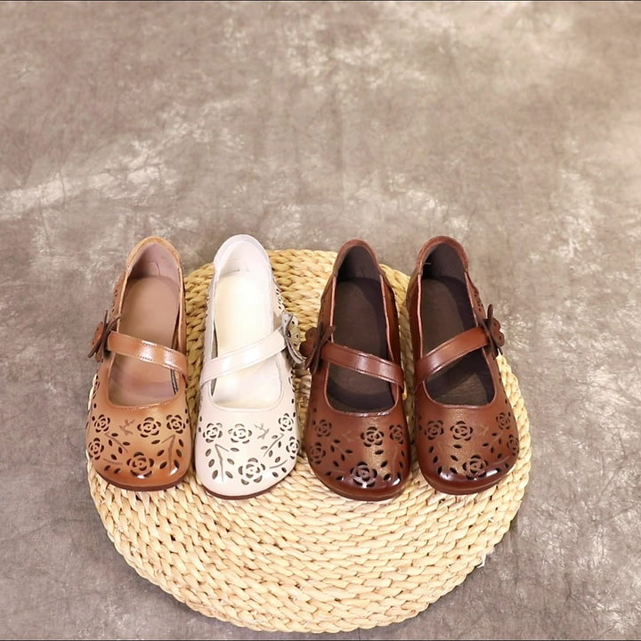 Women's Sandals Hollow Out Literary Style Butterfly Buckle With Flats