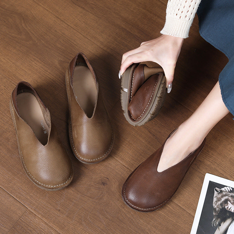 Women's Artisanal Hand-Finished Leather Flats - Ultra-Soft Unlined Slip-Ons Walking Shoes